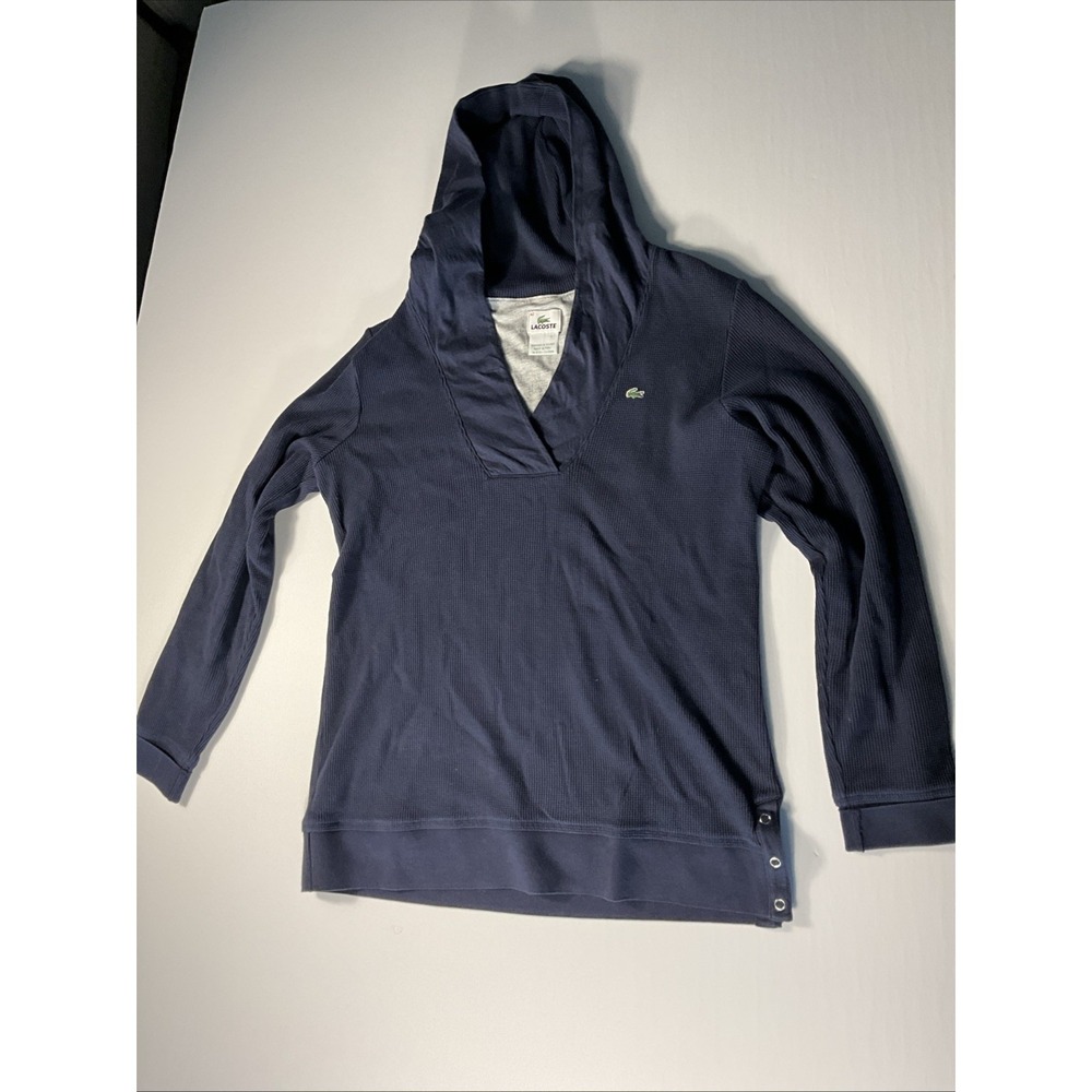Vintage Lacoste Women's Waffle Knit Hooded Pullover Navy Blue Size 42